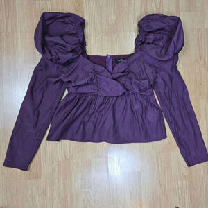 OntWelfth Womens Puff Sleeve Crop Top S Purple Castlecore Romantic Whimsigoth